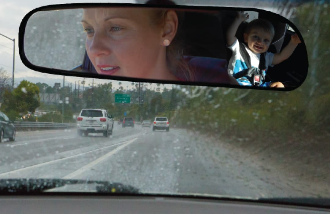 View through a treated windscreen while driving in the rain