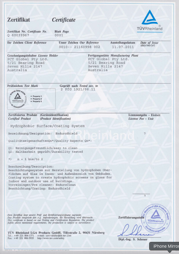TÜV Rheinland test certificate — actual document scan