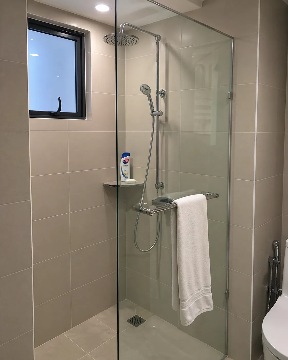 Brand new shower glass on installation day