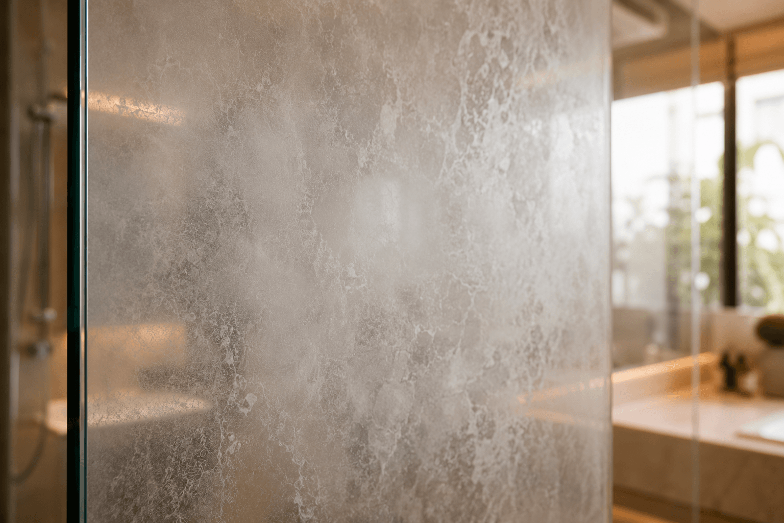 Permanently etched chemical haze on Malaysian shower glass