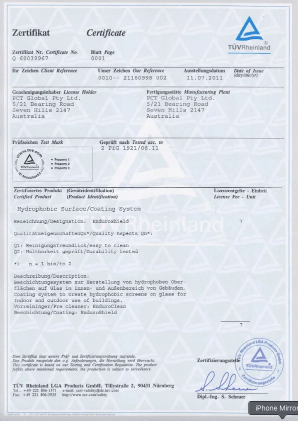 TÜV Rheinland test certificate — actual document scan