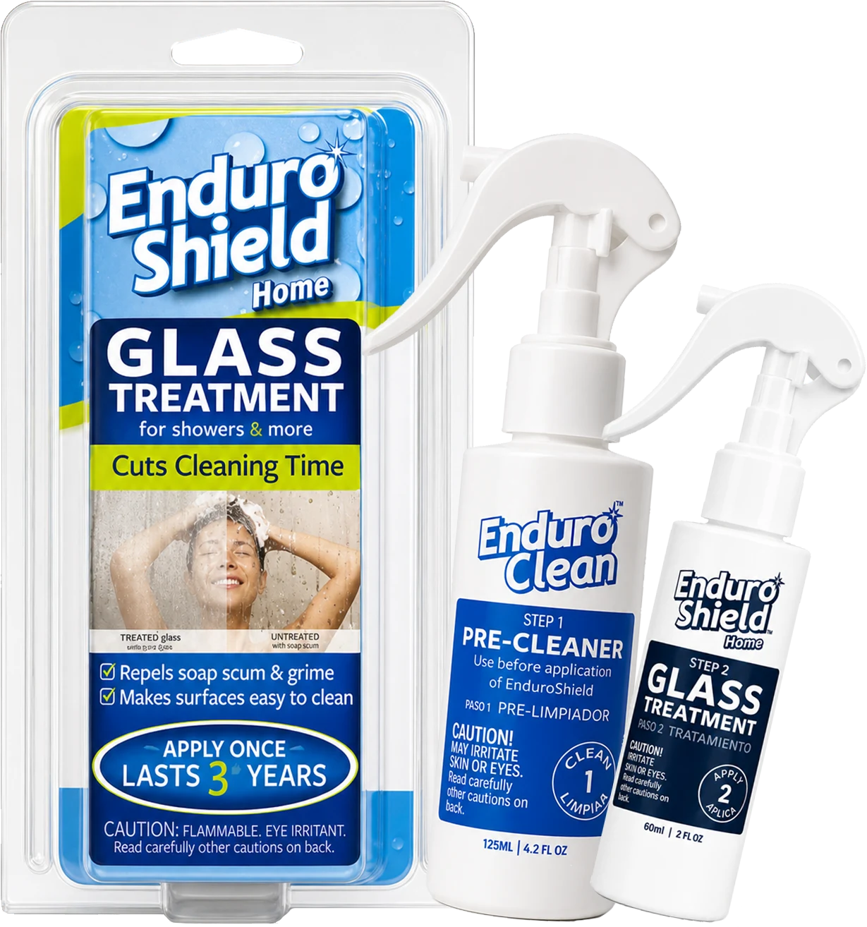 EnduroShield Home Kit — 60ml glass treatment, 125ml EnduroClean pre-cleaner, applicator pad