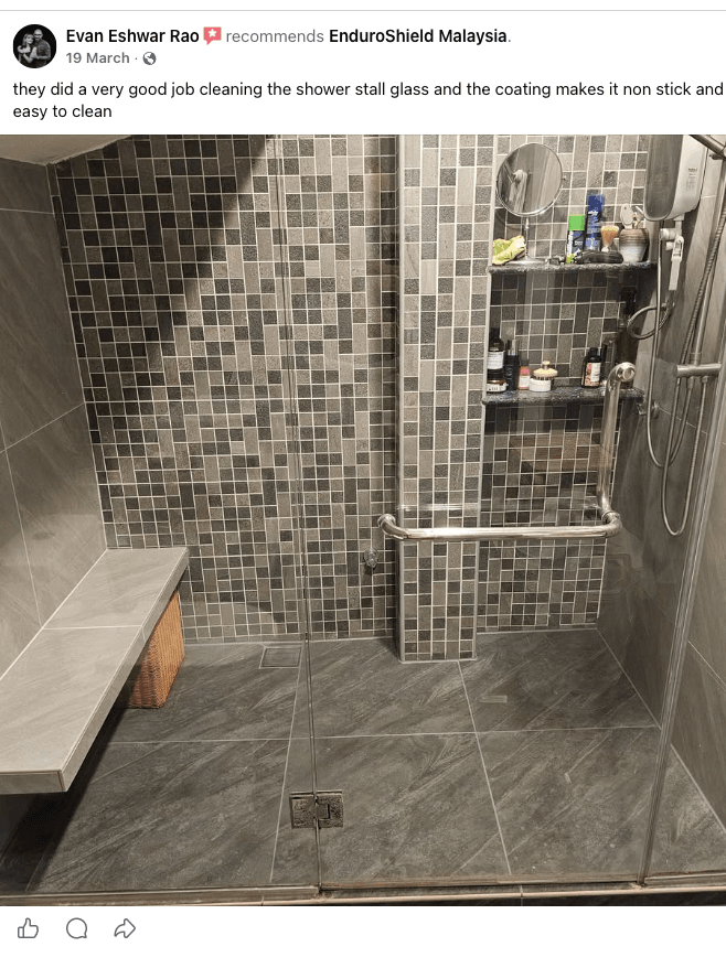 Customer review by Evan Eshwar Rao — treated shower glass